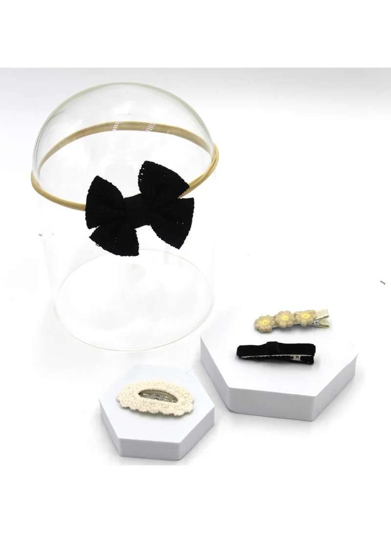 D'Daniela Eira Ribbon Bow Clip Set with Ponytail For Babies and Girls - Black