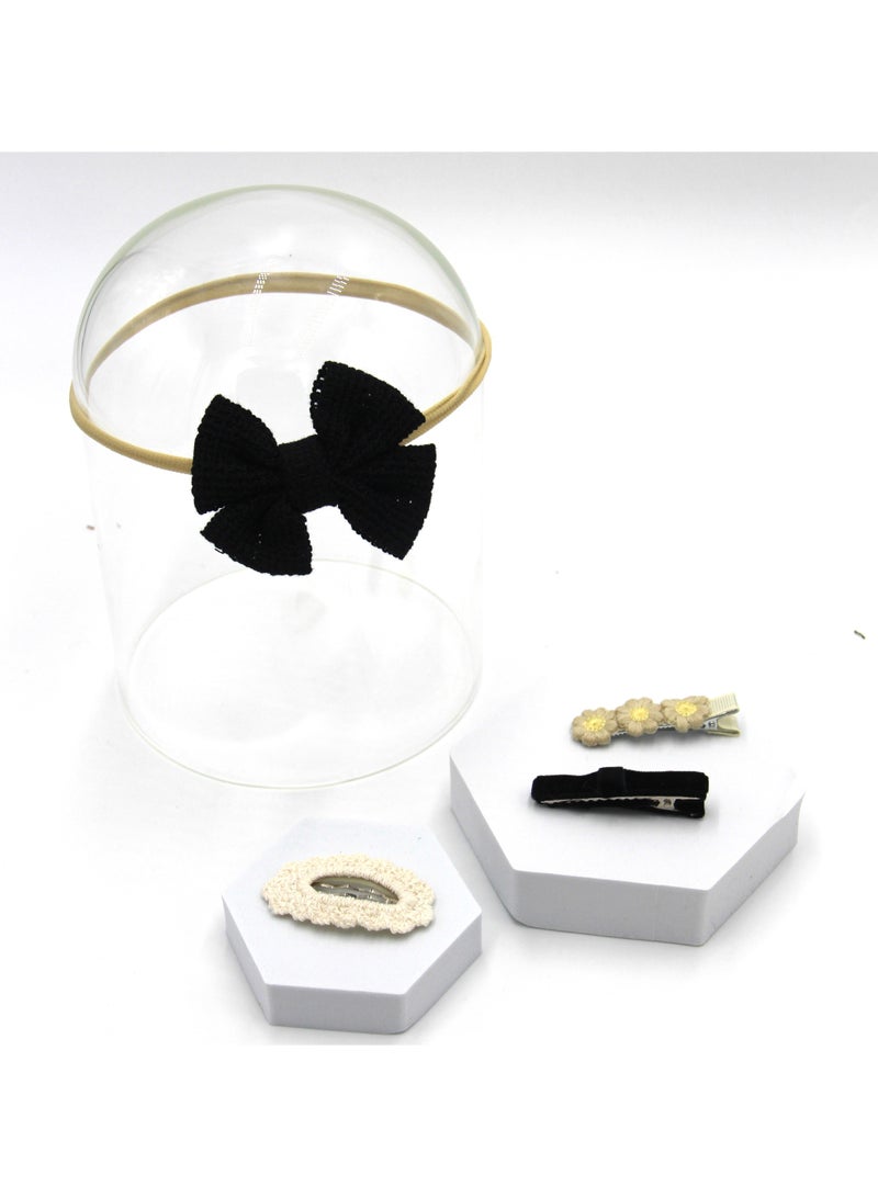 D'Daniela Eira Ribbon Bow Clip Set with Ponytail For Babies and Girls - Black  - Image 4