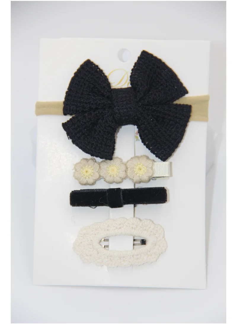 دىدانيالا Eira Ribbon Bow Clip Set with Ponytail For Babies and Girls - Black