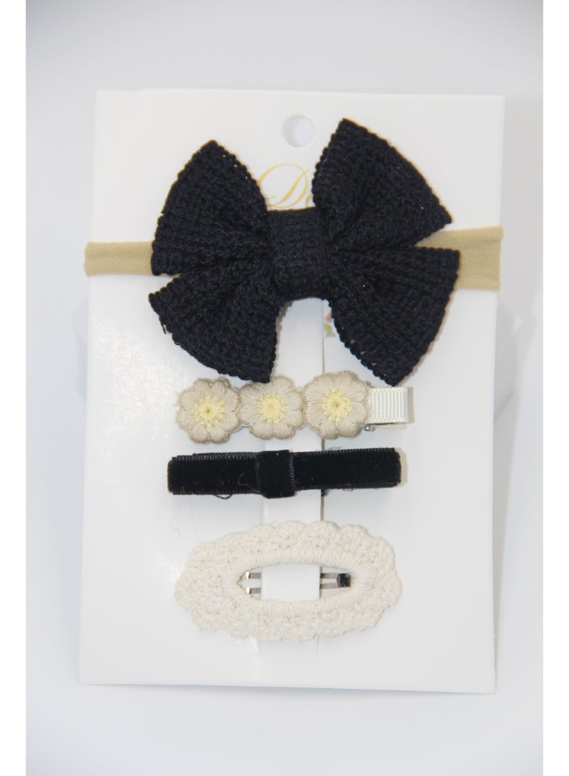 D'Daniela Eira Ribbon Bow Clip Set with Ponytail For Babies and Girls - Black  - Image 2