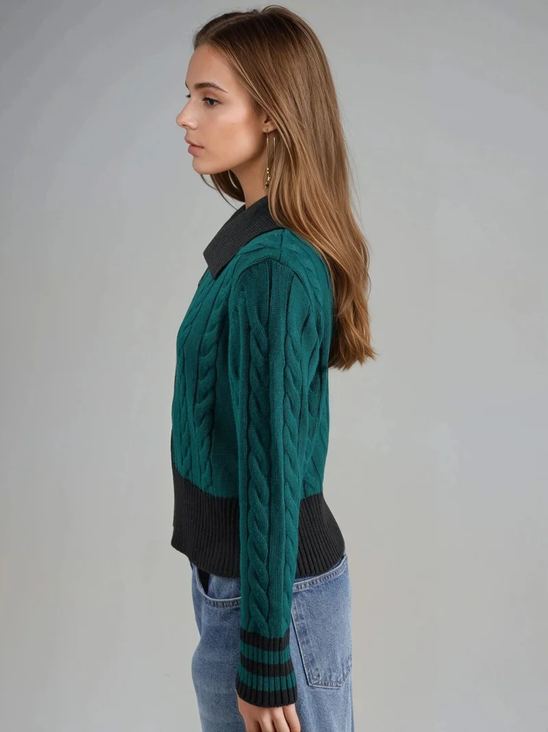 MY FASHION Sacramento Green MY FASHION Polo Neck Zippered Cardigan for Women | Best Price UAE