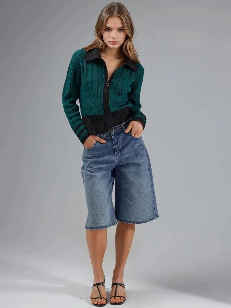 MY FASHION Sacramento Green MY FASHION Polo Neck Zippered Cardigan for Women | Best Price UAE