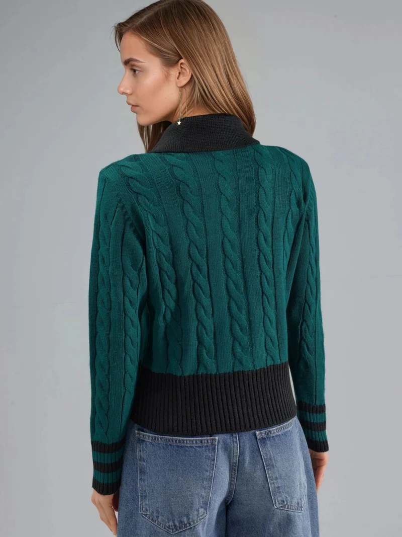 MY FASHION Sacramento Green MY FASHION Polo Neck Zippered Cardigan for Women | Best Price UAE