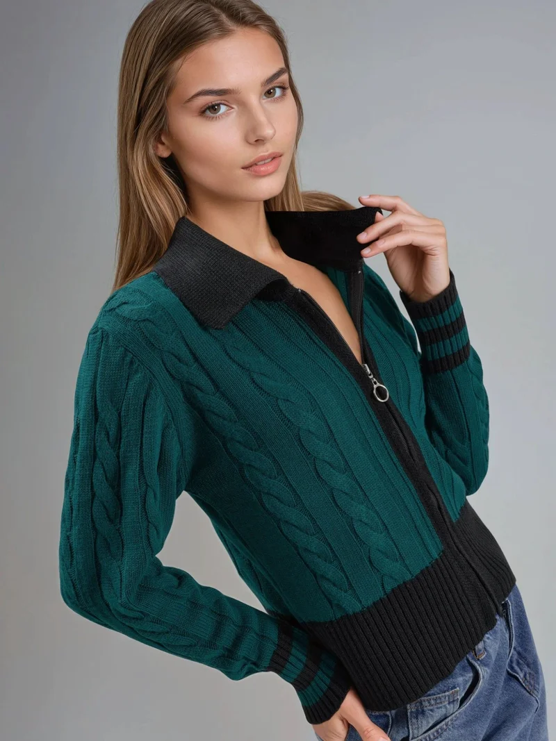 MY FASHION Sacramento Green MY FASHION Polo Neck Zippered Cardigan for Women | Best Price UAE