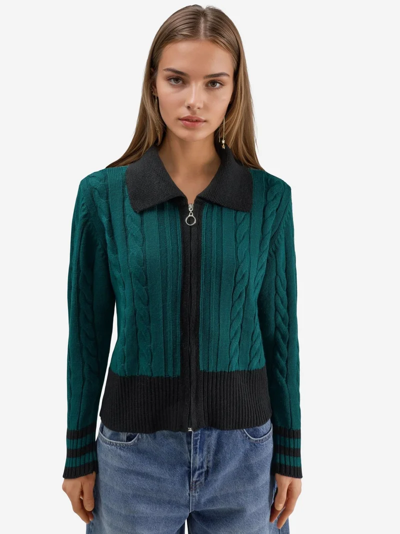 My Fashion Sacramento Green MY FASHION Polo Neck Zippered Cardigan for Women | Best Price UAE
