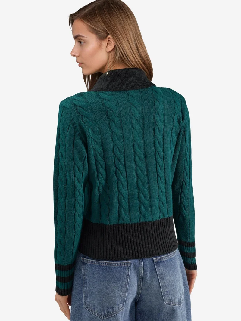 My Fashion Sacramento Green MY FASHION Polo Neck Zippered Cardigan for Women | Best Price UAE