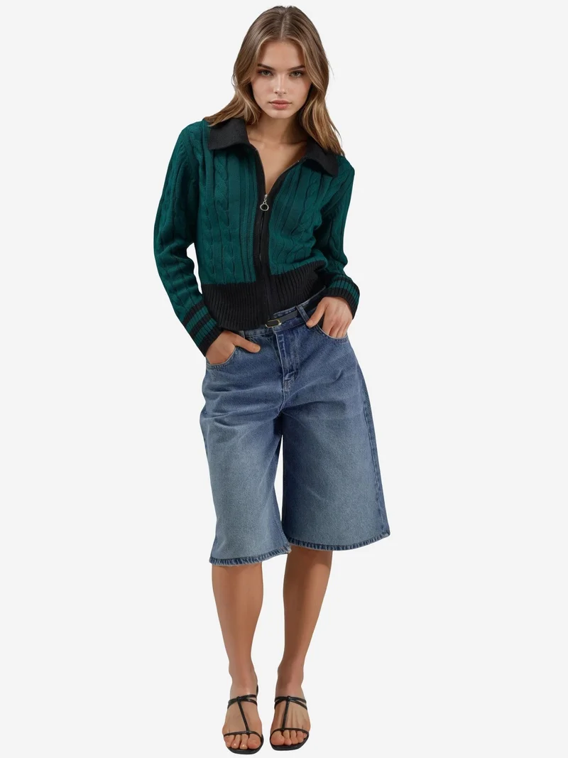 My Fashion Sacramento Green MY FASHION Polo Neck Zippered Cardigan for Women | Best Price UAE