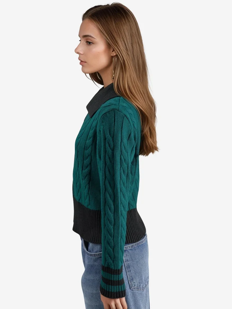 My Fashion Sacramento Green MY FASHION Polo Neck Zippered Cardigan for Women | Best Price UAE