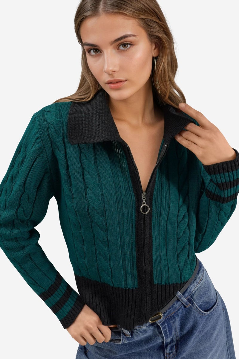 MY FASHION Polo Neck Zippered Cardigan - Image 1