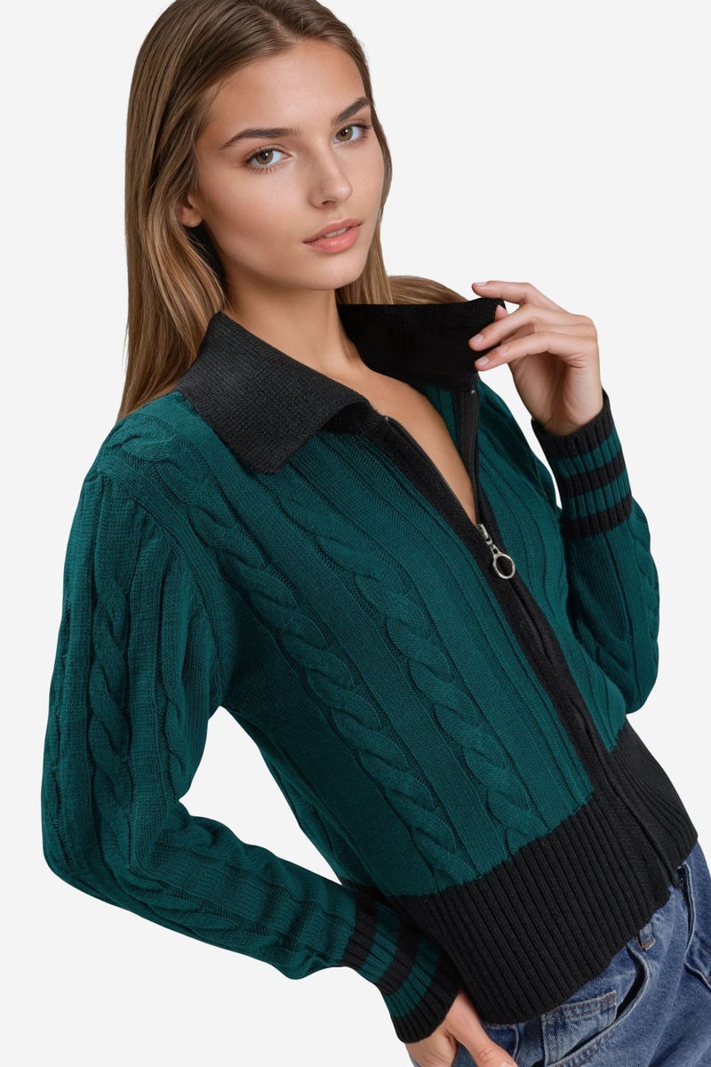 MY FASHION Polo Neck Zippered Cardigan - Image 4