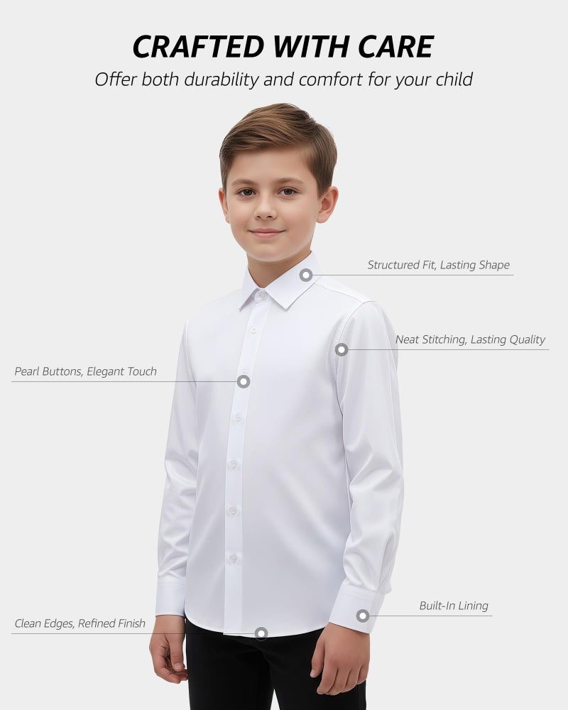 BlissBuggy Boys Dress Shirt Wrinkle-Free Stretch Button Down Shirts Kids Long Sleeve Formal School Uniform Shirt Black - Image 3