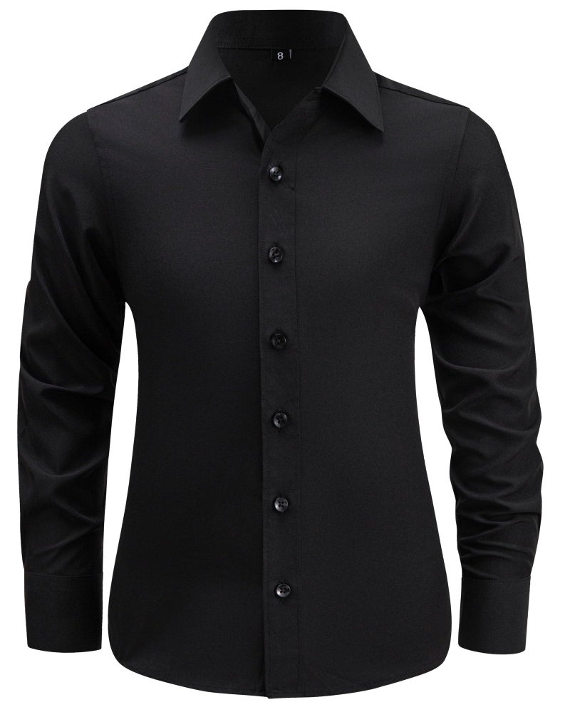 BlissBuggy Boys Dress Shirt Wrinkle-Free Stretch Button Down Shirts Kids Long Sleeve Formal School Uniform Shirt Black - Image 1