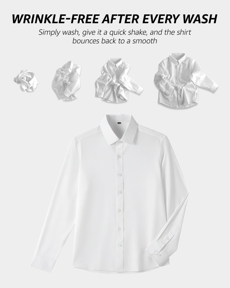 BlissBuggy Boys Dress Shirt Wrinkle-Free Stretch Button Down Shirts Kids Long Sleeve Formal School Uniform Shirt Black - Image 4