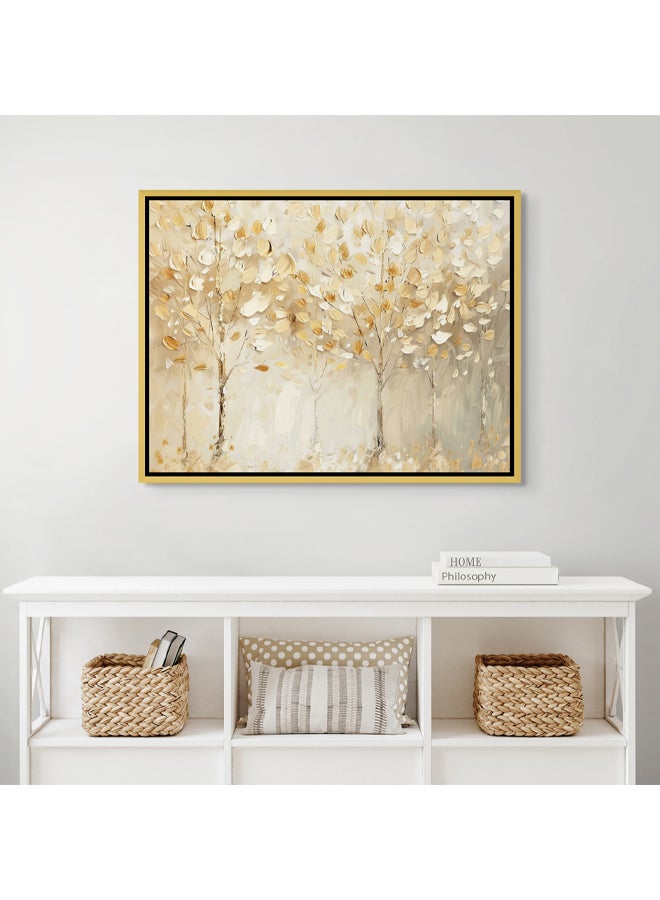 Art Decor Art Decor Framed Canvas Wall Art of Abstract Golden Trees Painting Neutral Color Nature Landscape Print Wall Decor for Home Office Living Room Bedroom Gifting - Image 3