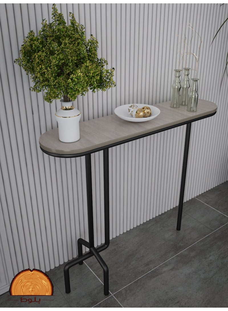 Modern Sofa Console Table with Wood-Effect Top & Metal Frame