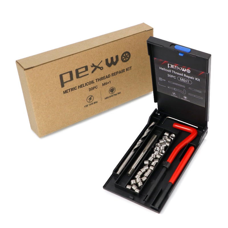 pexwo M610 Helicoil Thread Repair Kit Thread Repair Tool with HSS Drill Bit Thread Inserts Metric Thread Repair Installation Kit for Rethreading Internal Threads with Carry Case - Image 3