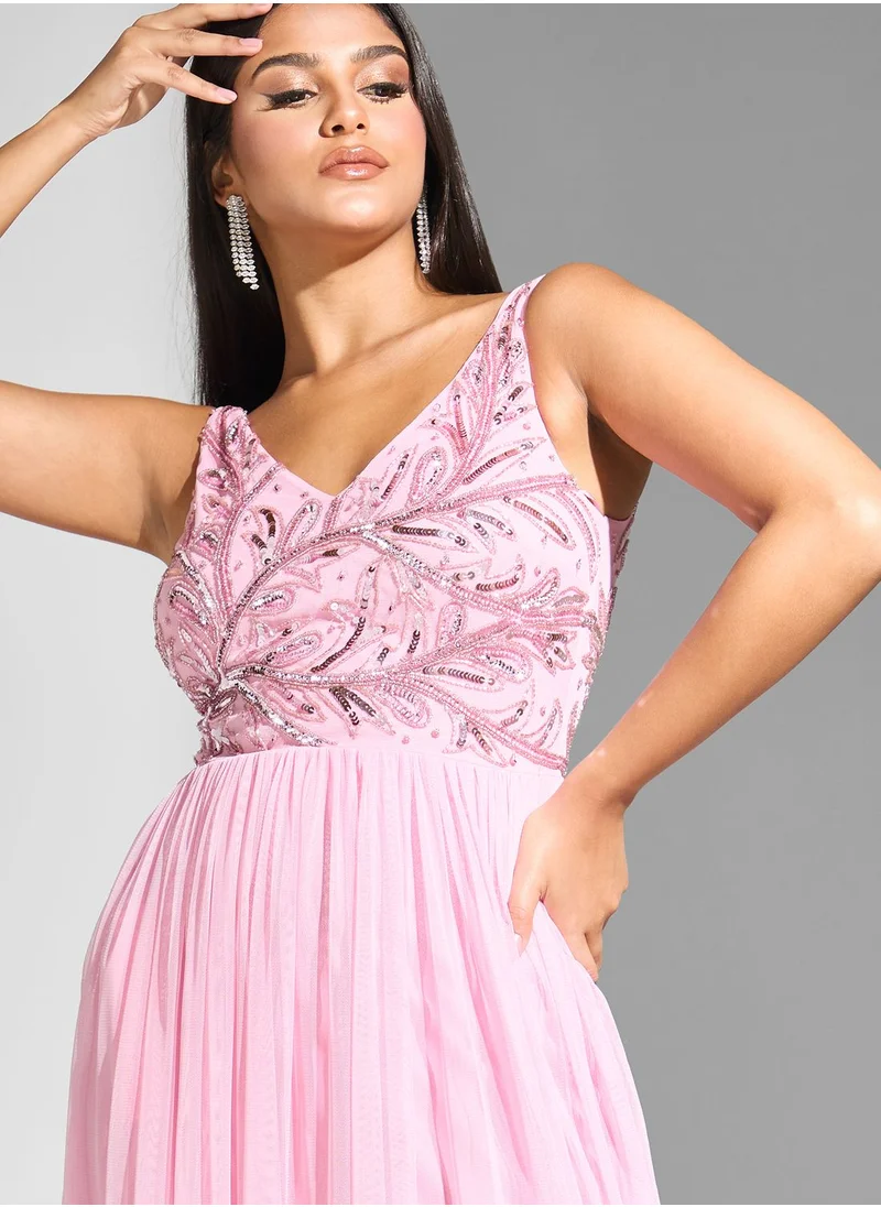 Namshi x Embellished Bodice V Neck Dress