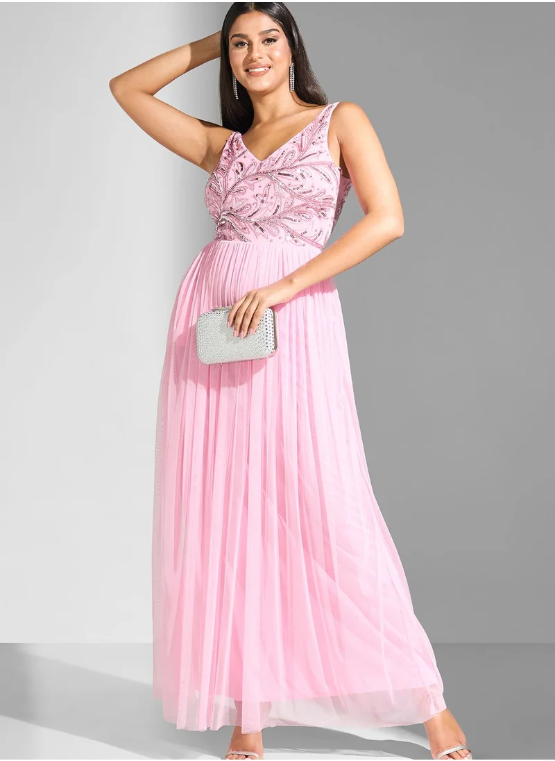 Namshi x Embellished Bodice V Neck Dress