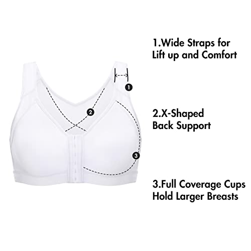 DELIMIRA Women's Full Coverage Front Closure Wire Free Back Support Posture Bra White 36C - Image 3