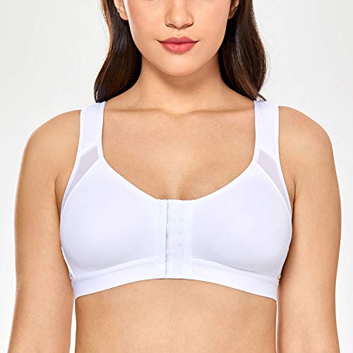 DELIMIRA Women's Full Coverage Front Closure Wire Free Back Support Posture Bra White 36C - Image 4