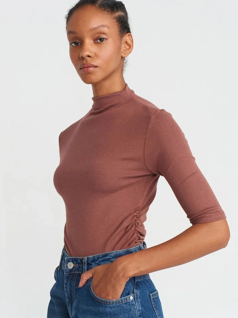 ديلفين DILVIN Women's Slim Fit Half Turtleneck T-shirt