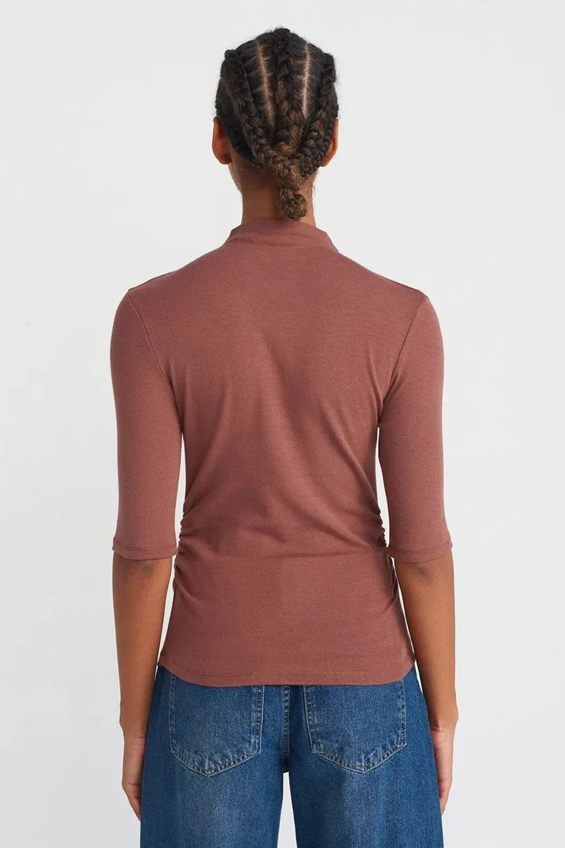 Dilvin Walnut Brown DILVIN Women's Slim Fit Half Turtleneck T-shirt for Women | Best Price UAE