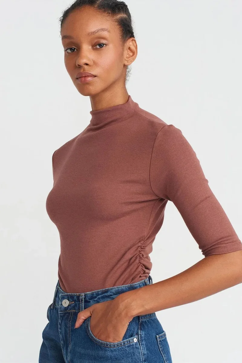 DILVIN Women's Slim Fit Half Turtleneck T-shirt