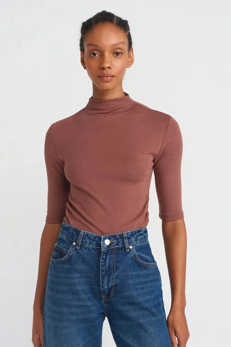Dilvin Walnut Brown DILVIN Women's Slim Fit Half Turtleneck T-shirt for Women | Best Price UAE