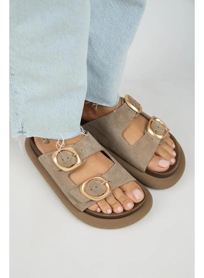 Manijero  Narducci Women's Genuine Leather Double Buckle Beige Slippers. for Women | Best Price UAE
