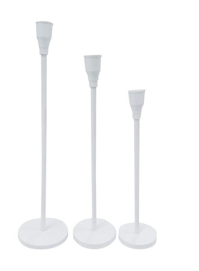 Matte White Candle Holders Set Of 3 For Taper Candles Decorative Candlestick Holder For Wedding Dinning Party Fits 3/4 inch Thick Candle And Led Candles White  - Image 1
