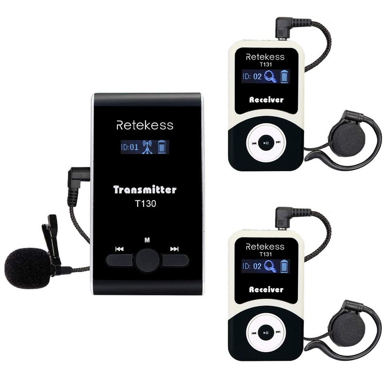 Retekess T130 Wireless Audio Tour Guide System Translation Headphones for Church Classic Style Easy to Use Assisted Listening Devices for CourtTrainingInterpreter 1 Transmitter 2 Receivers - Image 2