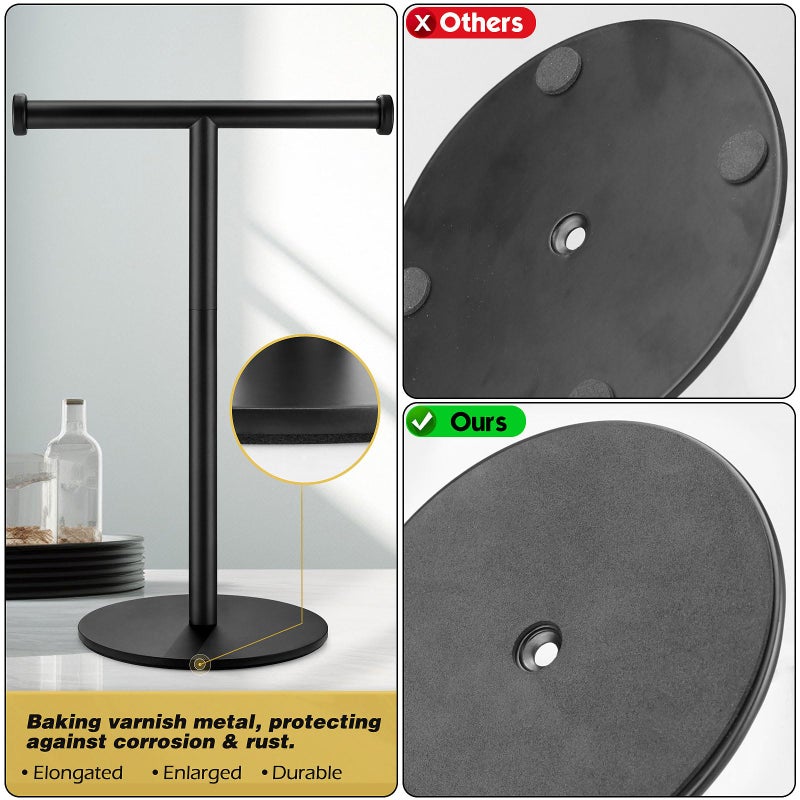 KEWANNO Hand Towel Holder, Matte Black Bathroom Towel Racks, Countertop Towel Stand, T-Shape Towel Holder for Bathroom Kitchen, Size 11" L x 6.7" W x 16.1" H - Image 4