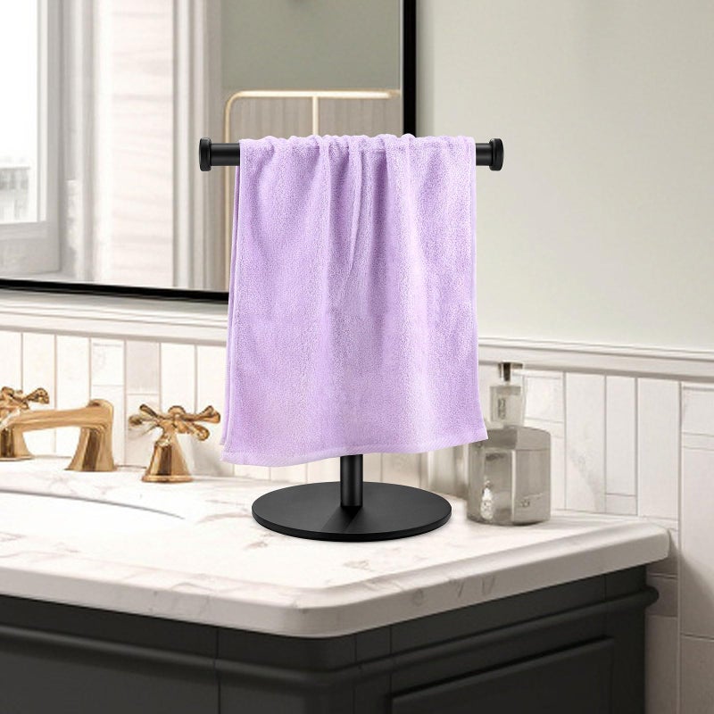 KEWANNO Hand Towel Holder, Matte Black Bathroom Towel Racks, Countertop Towel Stand, T-Shape Towel Holder for Bathroom Kitchen, Size 11" L x 6.7" W x 16.1" H - Image 5