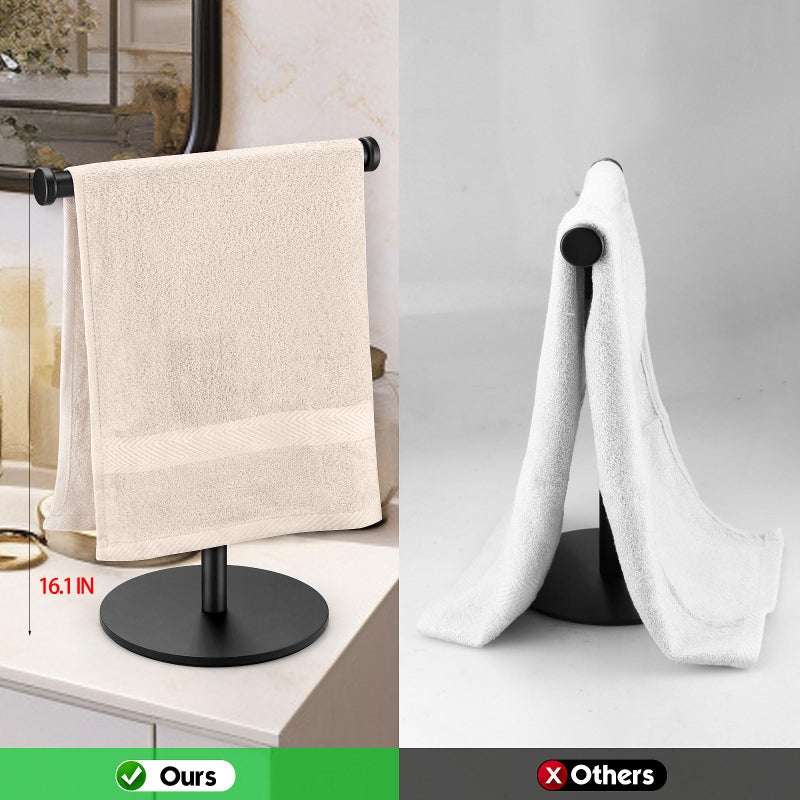 KEWANNO Hand Towel Holder, Matte Black Bathroom Towel Racks, Countertop Towel Stand, T-Shape Towel Holder for Bathroom Kitchen, Size 11" L x 6.7" W x 16.1" H - Image 2