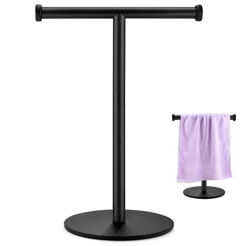 KEWANNO Hand Towel Holder, Matte Black Bathroom Towel Racks, Countertop Towel Stand, T-Shape Towel Holder for Bathroom Kitchen, Size 11" L x 6.7" W x 16.1" H - Image 1