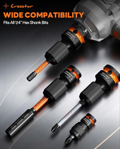 Crosstar Impact to 1/4 Hex Converter Set,Screwdriver Bit Holders,for Electric & impact Wrenches,Cr-Mo Steel,1/2 3/8 1/4-Inch Square Drive Female to Hex Socket, Quick Release Chuck Adapter,4 Pcs - Image 4