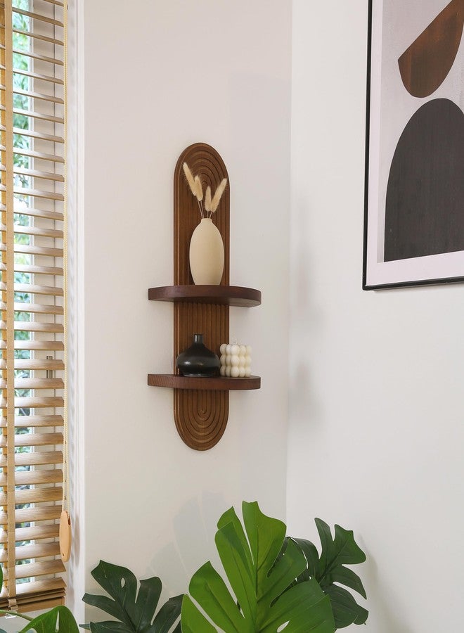GRID FORTE Modern Wall Shelf with Arched Wood Design Mid-Century Double Floating Rainbow Shelves for Indoor Decoration Holding Planter Ornaments, 22 x 11.6 Inch (Walnut) - Image 2