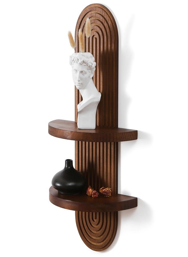 GRID FORTE Modern Wall Shelf with Arched Wood Design Mid-Century Double Floating Rainbow Shelves for Indoor Decoration Holding Planter Ornaments, 22 x 11.6 Inch (Walnut) - Image 1