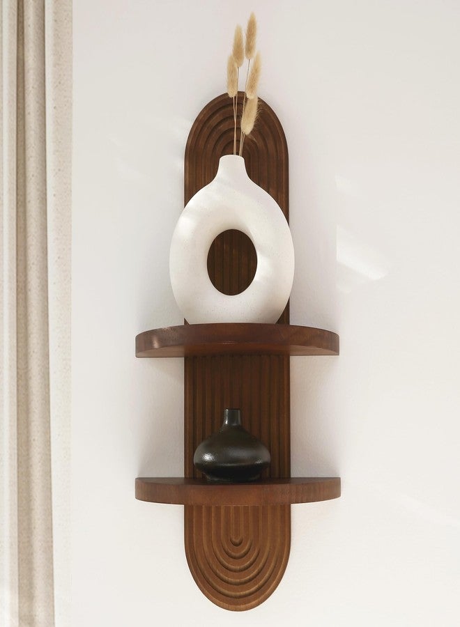 GRID FORTE Modern Wall Shelf with Arched Wood Design Mid-Century Double Floating Rainbow Shelves for Indoor Decoration Holding Planter Ornaments, 22 x 11.6 Inch (Walnut) - Image 3