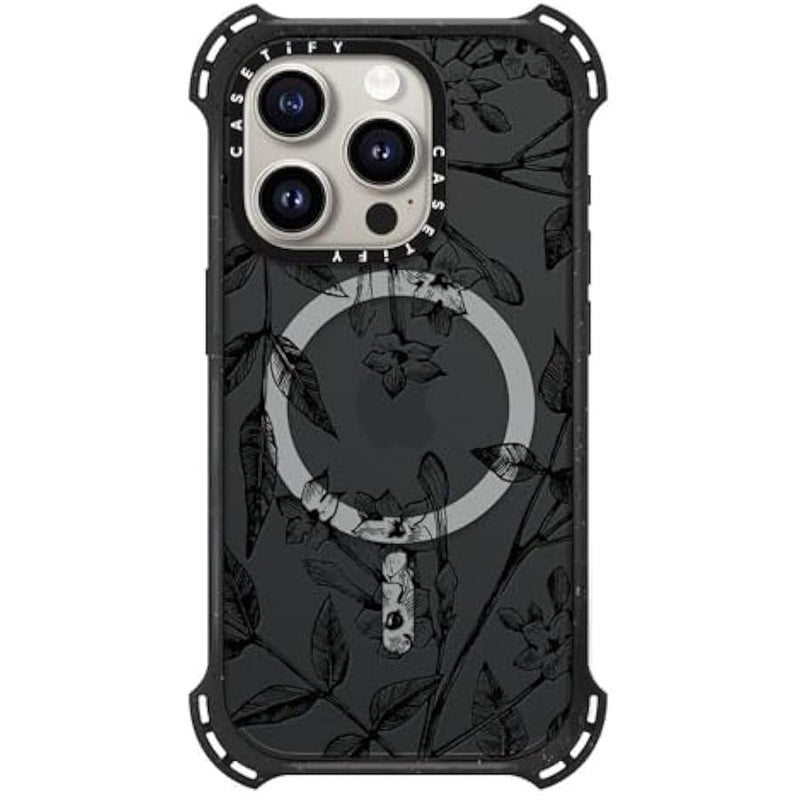 Casetify Bounce iPhone 15 Pro Case 【6X Military Grade Drop Tested / 21.3ft Drop Protection/Compatible with Magsafe】 - Botanical Jasmine - Triple Black - Image 1