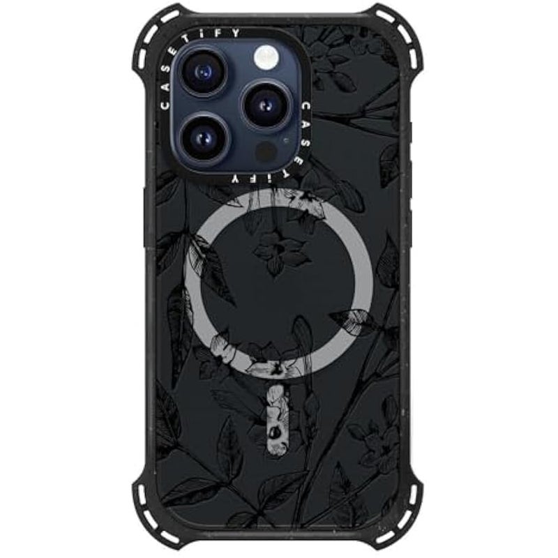 Casetify Bounce iPhone 15 Pro Case 【6X Military Grade Drop Tested / 21.3ft Drop Protection/Compatible with Magsafe】 - Botanical Jasmine - Triple Black - Image 2