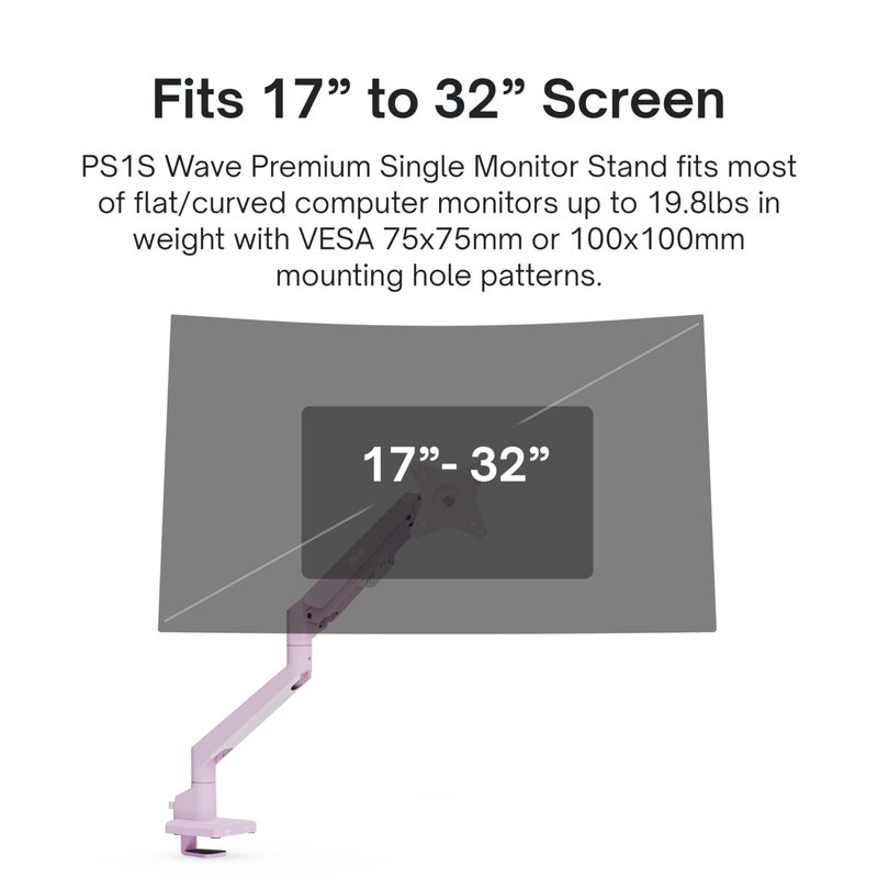 Pixio PS1S Wave Pink Single Monitor Arm Stand Desk Mount - Fits up to 32 inches Monitors and up to 19.8lbs. VESA Compatibility and Integrated Cable Management - Image 2