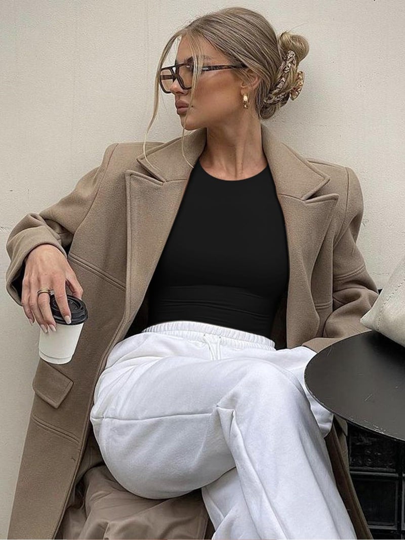 REORIA Women's Long Sleeve Bodysuits Crew Neck Slim Double Lined Basic Layering Body Suits Fall Going Out Tops Winter Outfits 2025(Black Small) - Image 5
