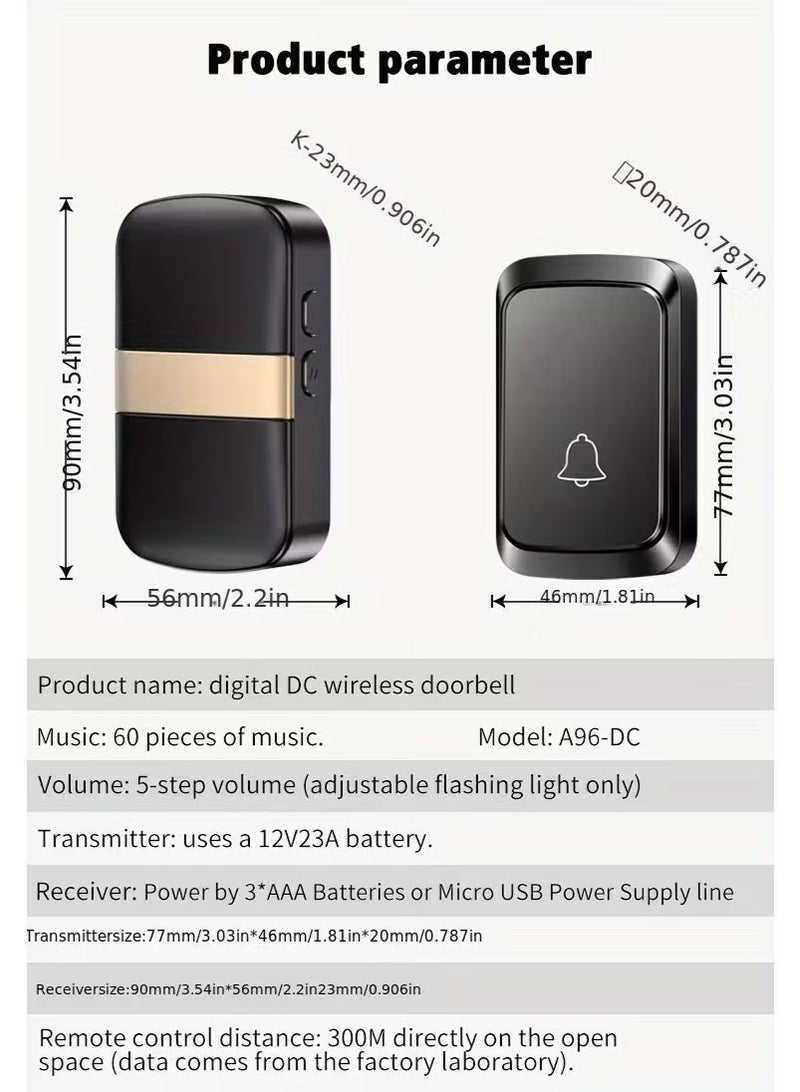 SRUN Digital DC Wireless Doorbell A96-DC Waterproof Transmitter & Receiver Kit with 60 Melodies 5-Volume Levels 300M Range - Image 4