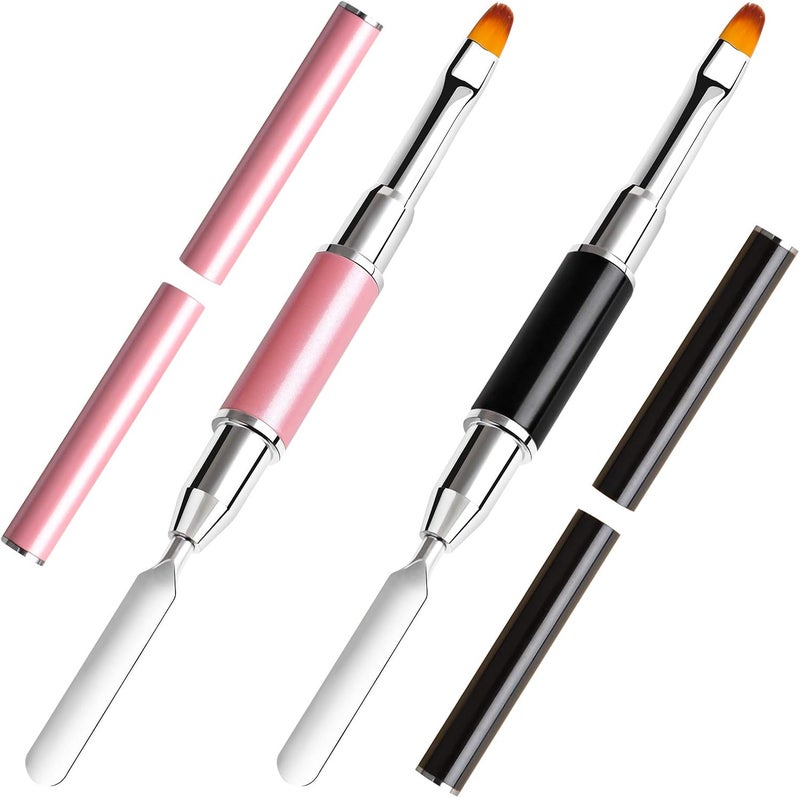 SWIUKPHE 2Pcs Double Ended Gel Acrylic Brushes, Gel Picker and Nail Scraper, Cuticle Remover, Stainless Steel Gel for Nail Extension (Pink and Black) - Image 1