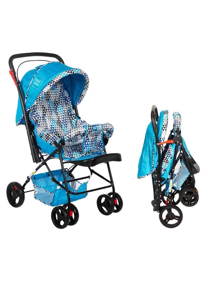 Mee Mee Baby Stroller Pram 3 Position Seating Reversible Handle Fully Rotating Wheels for Newborn Baby/Kids, 0-4 Years, Light Blue - Image 1