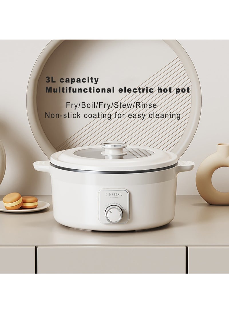 miss ceool Electric Hot Pot 3L Multi-functional Stove-less Cooking Pot 1000W Power Non Stick Pot Overheating Boiled and Dry Protection Fry/Boil/Stew/Rinse (CN Plug)  - Image 2