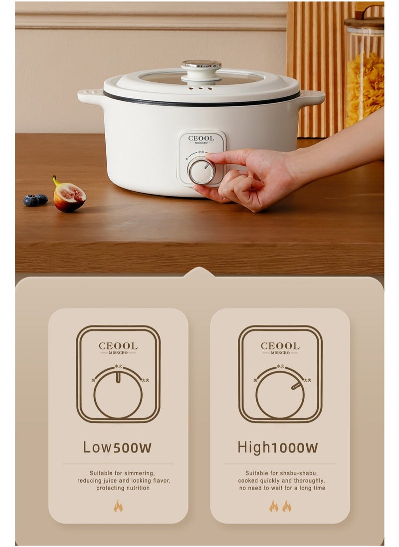 miss ceool Electric Hot Pot 3L Multi-functional Stove-less Cooking Pot 1000W Power Non Stick Pot Overheating Boiled and Dry Protection Fry/Boil/Stew/Rinse (CN Plug)  - Image 3