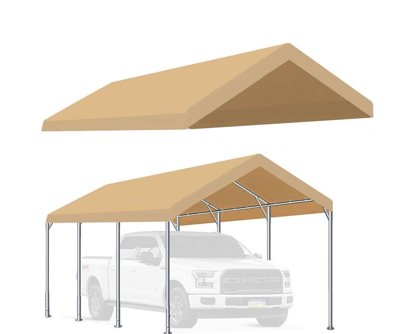غطاء خيمة كارفورت روتيل 12'x20' فقط - غطاء بديل لمرآب السيارات مع حبال مطاطية باللون البيج (غطاء علوي فقط، الإطار غير متضمن) - Image 1
