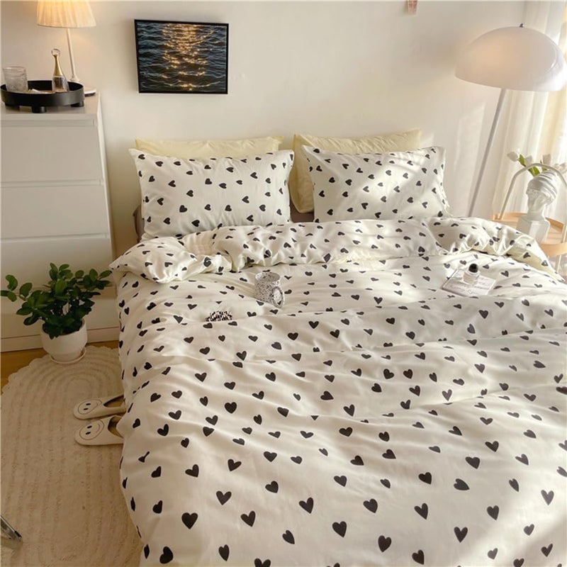 Nayoroom Black and White Heart Duvet Cover Queen Size Black Hearts Printed on White Bedding Set 3 Pcs Cute Kawaii Soft Breathable Microfiber Comforter Cover Valentine Gifts for Kids Girls - Image 3